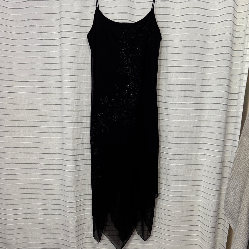 Chic Asymmetrical Black Dress with Spaghetti Straps